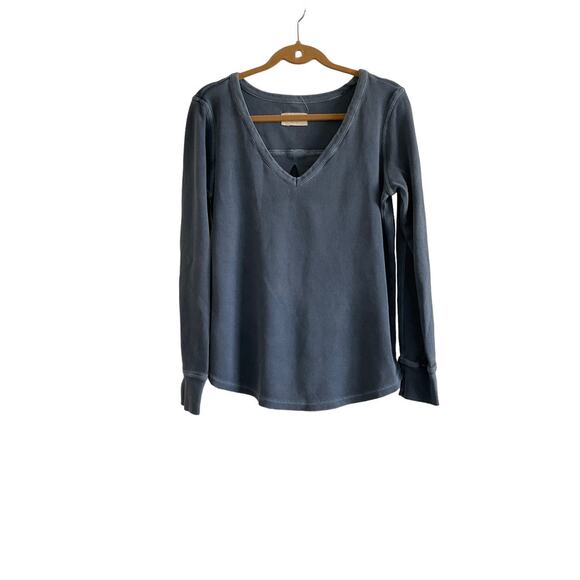 The Normal Brand Ribbed V Neck Top Shirt Long Sleeves Blue‎ Women's M - Picture 1 of 8